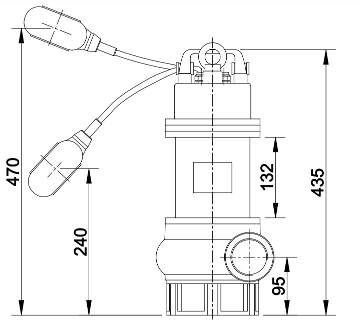 740551-1 Maße der Schmutzwasser Tauchpumpe 2" VORTEX 100 230 V