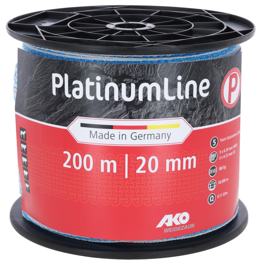 Weidezaunband PlatinumLine | 200 m x 20 mm | weiß - blau | AKO