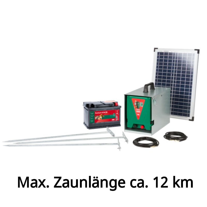25748768VAPRMxIiEqA07 AKO Weidezaungerät Set Savanne 3000 12V 3 Joule inkl. Metallbox Solarweidezaungerät