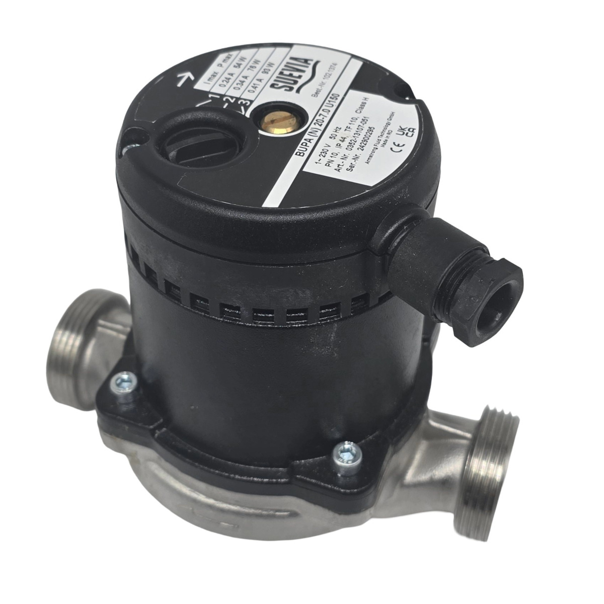 Umwälzpumpe 230 V 93 Watt Suevia Umlaufheizung / Brauchwasser Original Suevia Brauchwasser Umwälzpumpe / Heizgerät 3 Stufen einstellbar