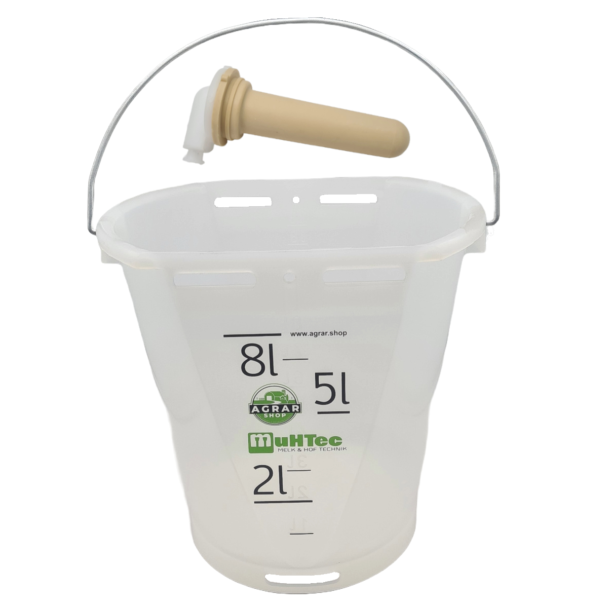 25749800 Tränkeeimer transparent mit One-Click-Ventil und Kälbersauger braun