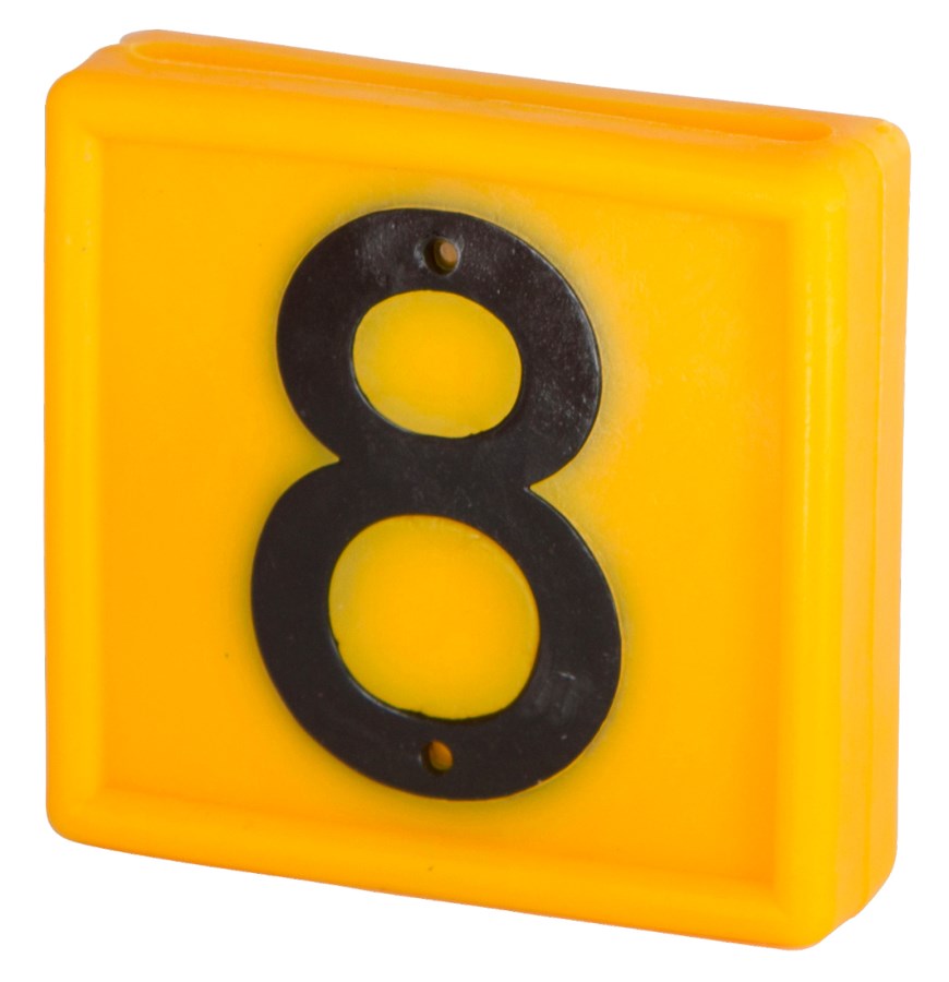 Nummernblock Nr. 8 / 10 St. zum einschlaufen in Halsband bis 40 mm gelb
