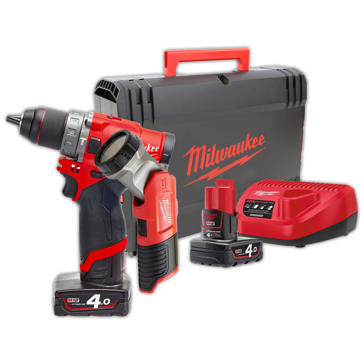 25815262 Schlagbohrschrauber / Taschenlampe / Akku's / Ladegerät / Set M12FPP2T-402X Milwaukee