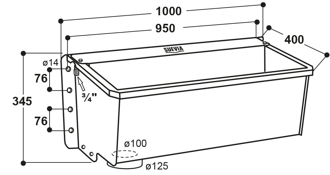 Kompakt-Trog 100 cm Ablauf Ø100 mm Maße