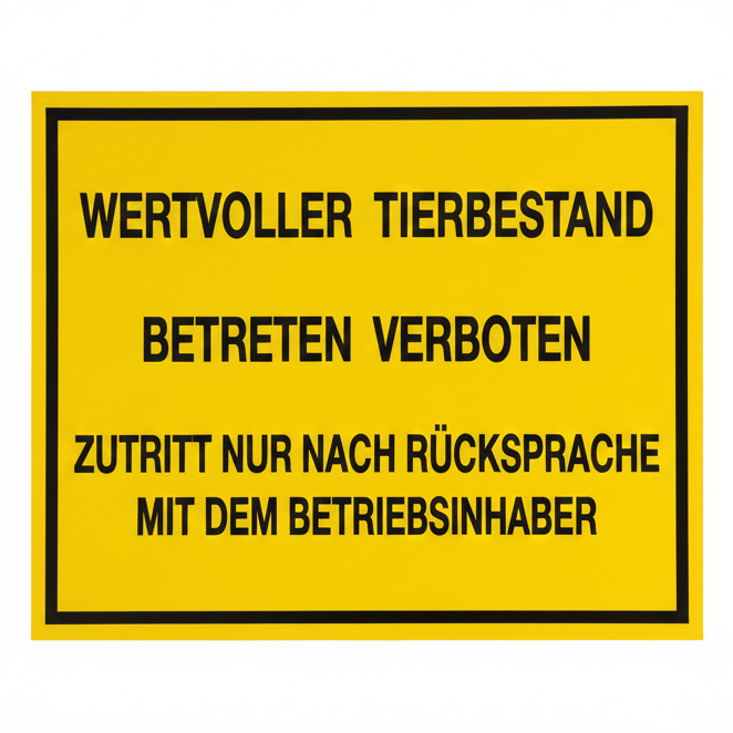 Warnschild Wertvoller Tierbestand Betreten Verboten Zutritt Nur nach Rücksprache mit dem Betriebsinhaber
