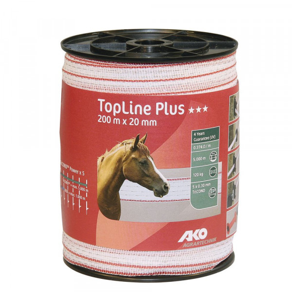 Weidezaunband TopLine Plus 200m 20 mm weiß / rot